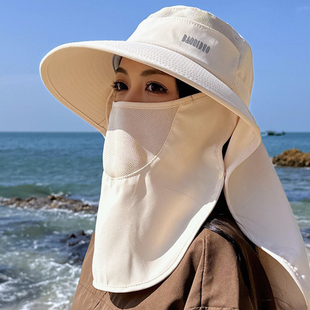 全方位防晒帽子女夏季护颈一体大帽檐户外渔夫帽带面罩遮阳太阳帽