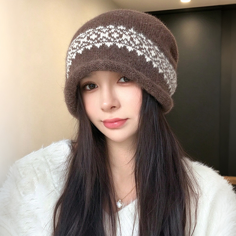 复古抽绳堆堆帽女秋冬保暖大头围