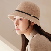 法式 复古黑色羊毛呢渔夫帽子女秋冬气质名媛风显脸小素颜礼帽盆帽