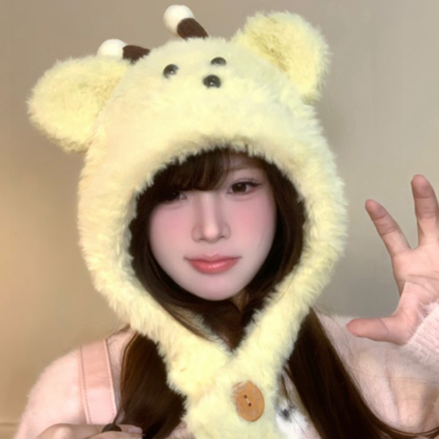 可爱蜜蜂小熊针织毛绒帽子女冬季保暖百搭防寒护耳帽保暖雷锋帽潮