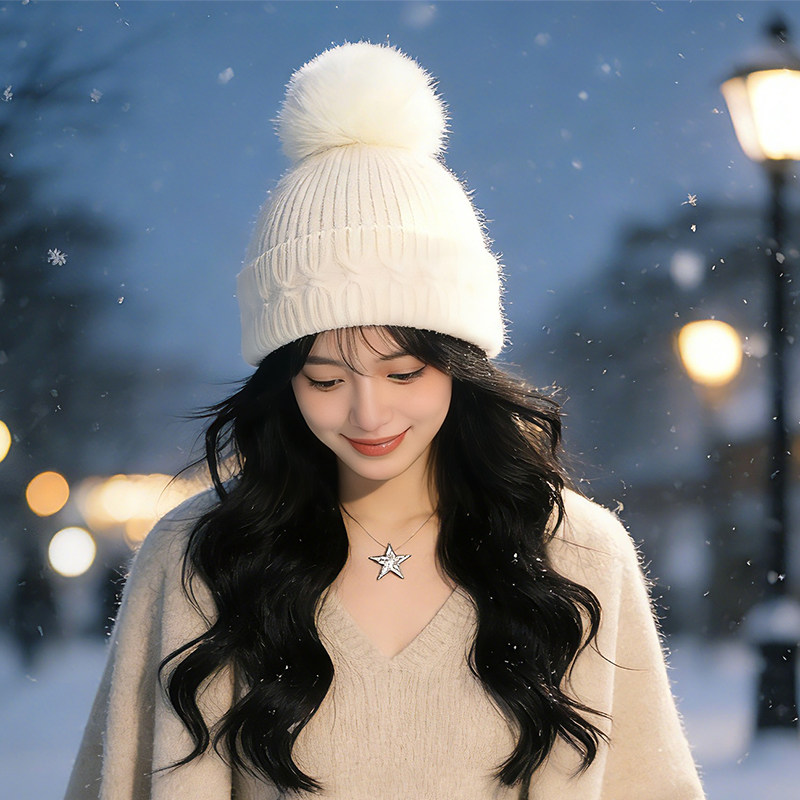 东北拍照出片兔毛麻花针织帽子女冬季显脸小保暖护耳大头围雷锋帽