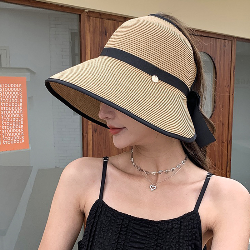 夏季大檐可折叠草帽子女2025新款防紫外线出游时尚百搭遮脸空顶帽