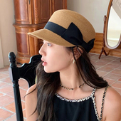 2025新款 蝴蝶结草编鸭舌帽子女显脸小夏季 草帽出游防晒遮阳马术帽