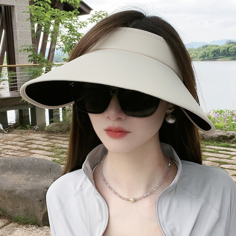 丝绒黑胶空顶帽遮阳帽可折叠夏季
