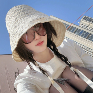 马思纯同款条纹大檐渔夫帽女夏季可折叠防晒遮阳帽子户外百搭盆帽