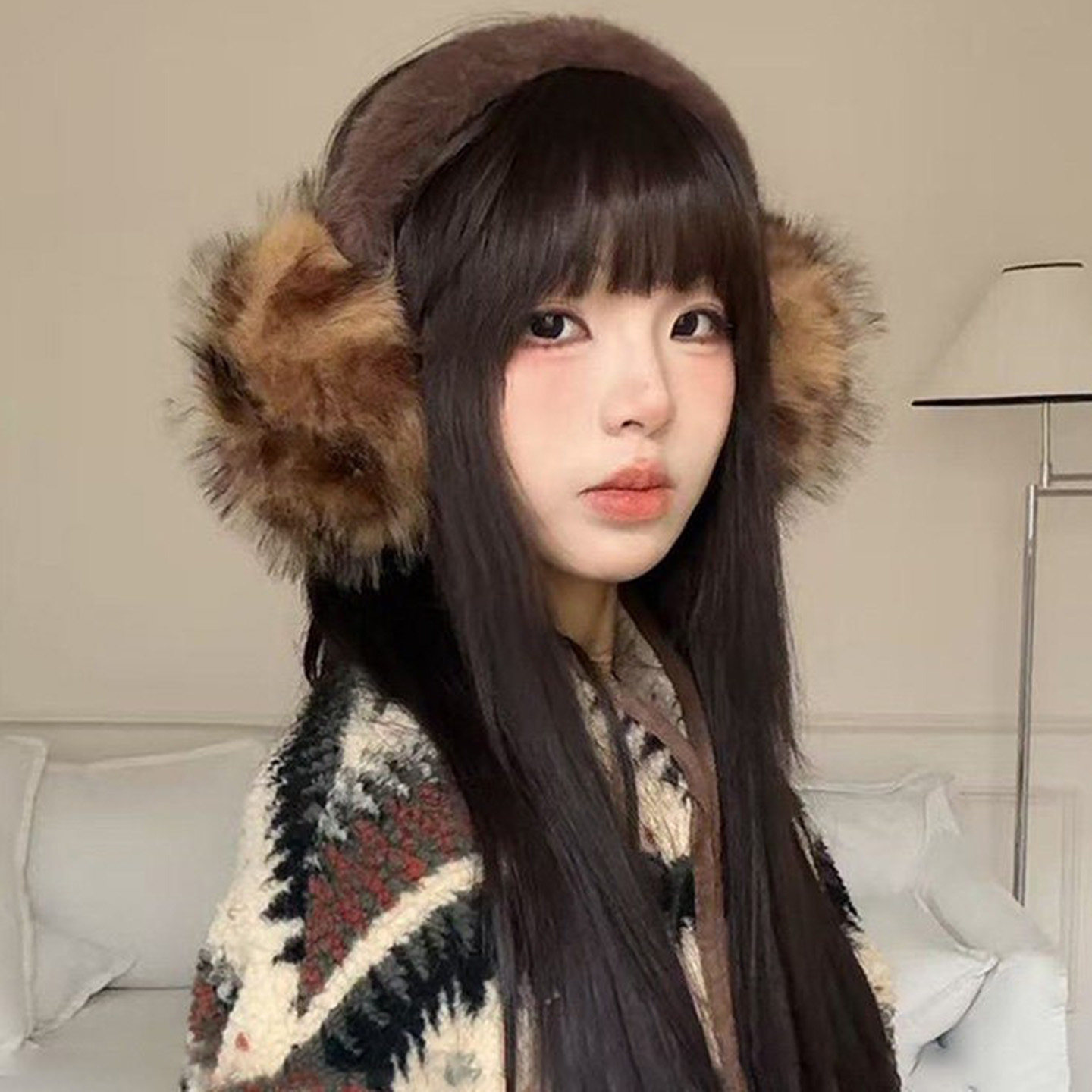秋冬氛围感毛茸茸保暖豹纹耳罩女