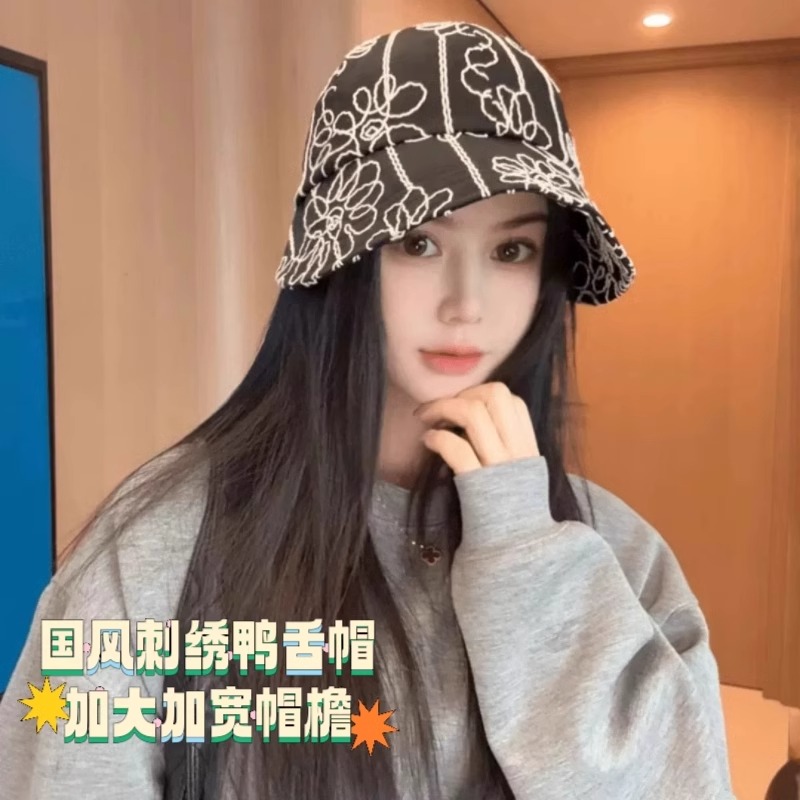 2025新款百搭显脸小鸭舌帽子女防晒遮阳大头围休闲渔夫帽宽檐盆帽