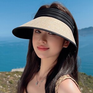 2026新款草编防晒空顶帽女款夏季户外遮阳帽子防紫外线百搭太阳帽
