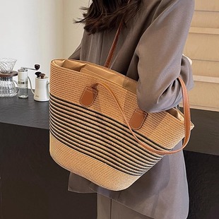 草编包包女夏季 海边托特包大容量编织单肩藤编草包草篮子水桶包潮
