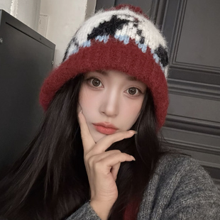 可爱小企鹅绑带针织帽子女冬季防寒保暖护耳帽显脸小百搭套头帽潮