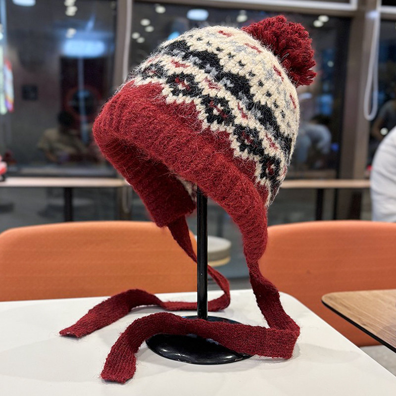 费尔岛复古提花防寒毛线帽子女冬季保暖护耳绑带针织帽防寒包头帽,服饰配件/皮带/帽子/围巾,帽子,淘宝优惠券,粉丝福利购,淘宝优惠卷