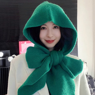 针织保暖披肩外搭新款秋冬毛线帽子多种戴法加长加大一体围巾连帽