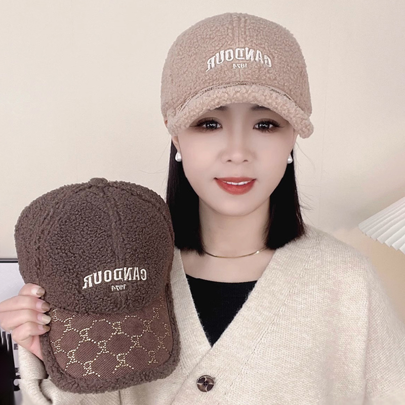 大头围女羊羔毛加厚棒球帽秋冬季