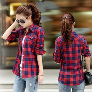 2023春季新款格子衬衫女长袖韩版修身打底衫学生衬衣外套