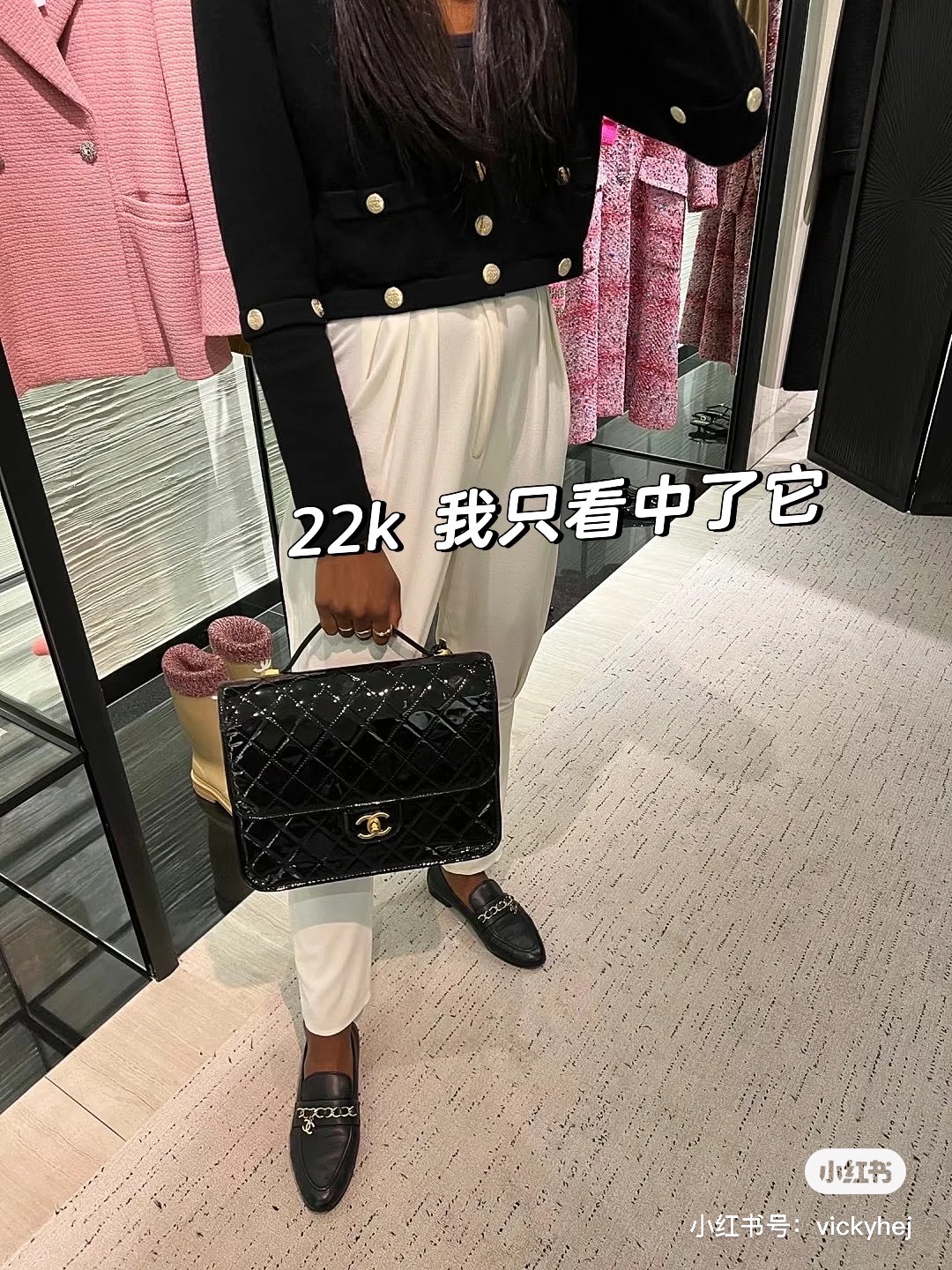 阿段代购 2022 新款正品 CHANEL/香奈儿 漆皮大号菱格双肩背包