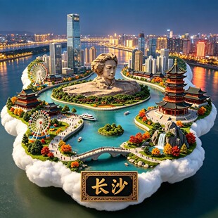 长沙立体浮雕冰箱贴橘子洲岳麓山IFS地标湖南旅游文创磁吸纪念礼