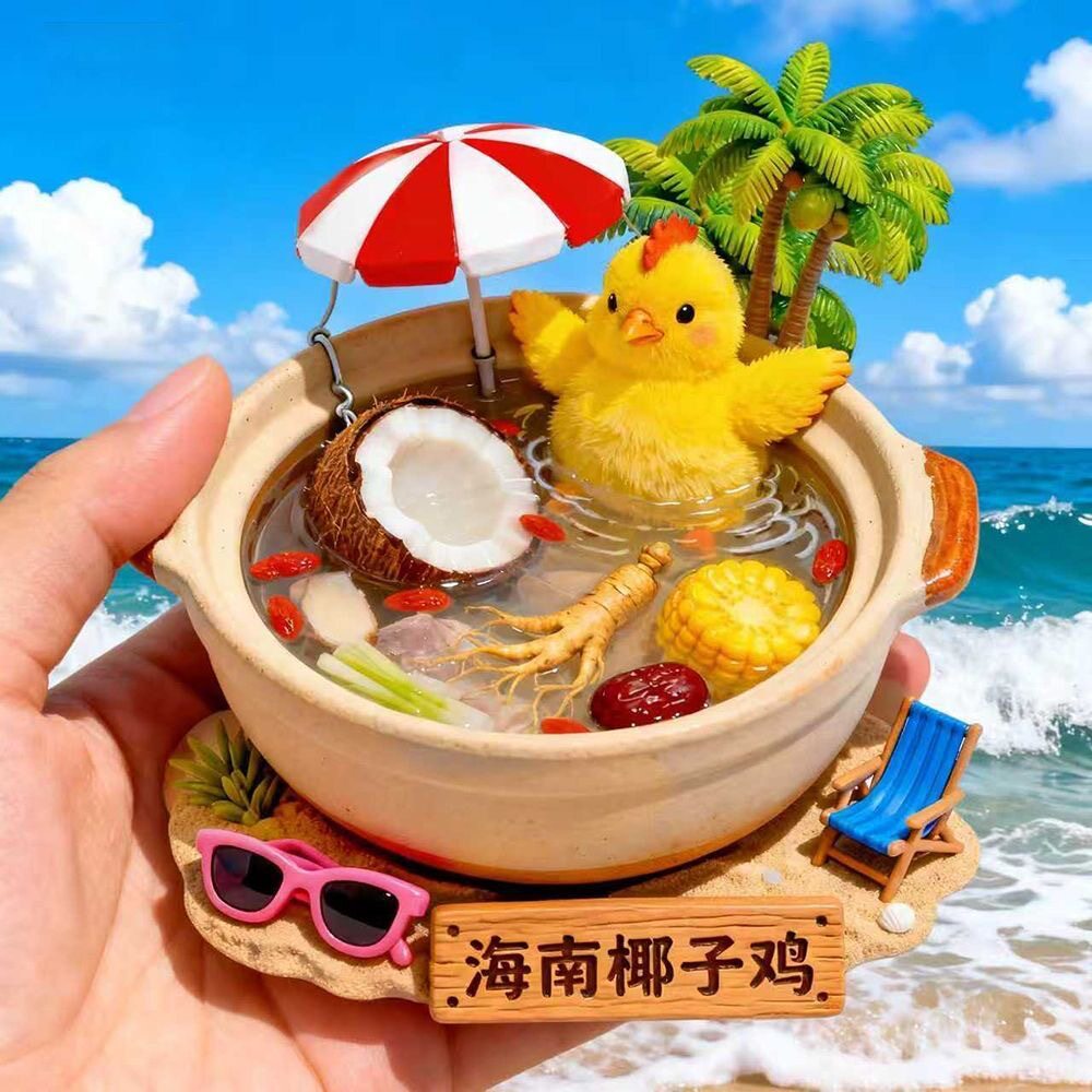 海南椰子鸡文创浮雕磁吸冰箱贴