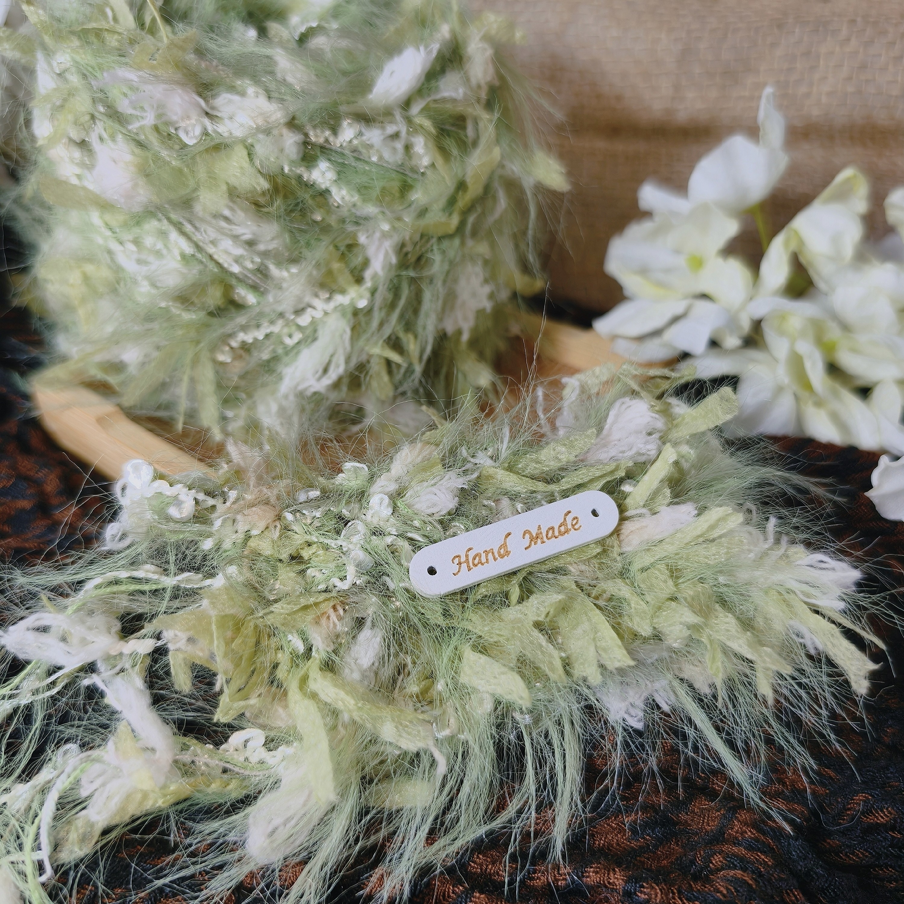 手混线【春晓】清新绿春季diy手编特色毛线团可编织包包发圈卡套