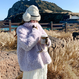 2025冬季新款紫色温柔风皮毛一体加厚羊羔毛外套166-2708P195K308，女装短外套，茜茜公主