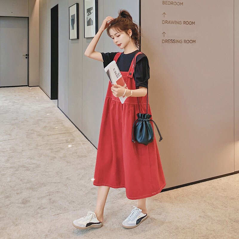 现货！2021夏装新款休闲减龄背带长裙166-8882P85K138红，女装连衣裙，茜茜公主