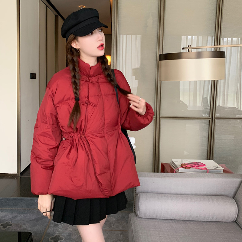 新中式国风盘扣红色短款羽绒服女冬2024年新款高级感超好看厚外套,女装羽绒服,茜茜公主