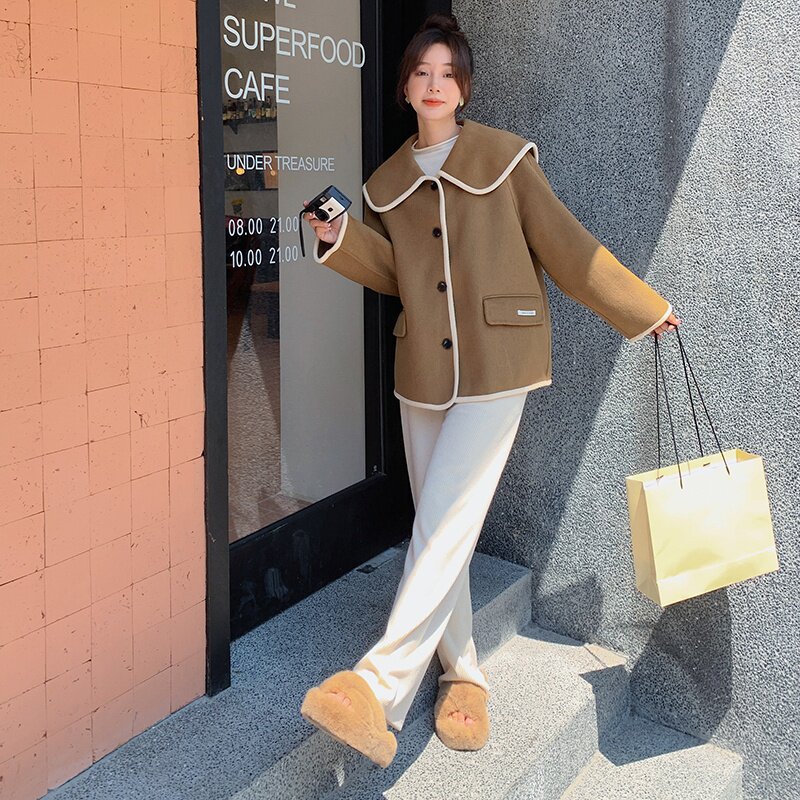 2023冬季现货双面呢外套166-9902P235K358卡其,女装毛呢外套,茜茜公主