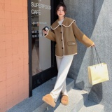 棕色娃娃领短款毛呢外套女2023秋冬新款韩版小个子今年流行呢大衣，女装毛呢外套，茜茜公主