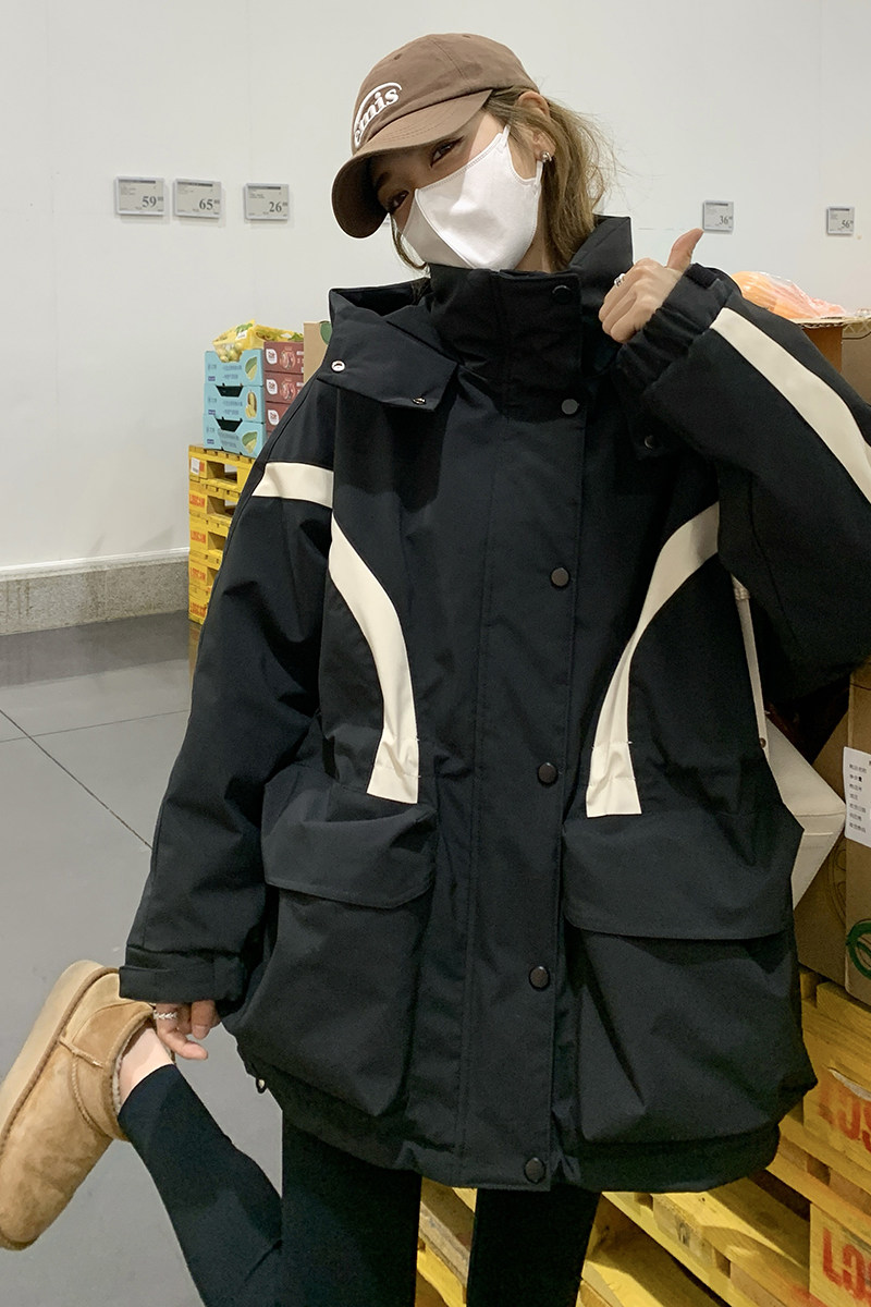 2025冬季撞色冲锋衣韩版工装90绒羽绒服外套166-6668P320K418,女装短外套,茜茜公主