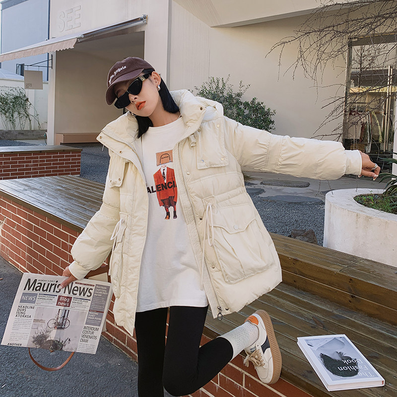 90绒2022冬季新款抽绳连帽羽绒服166-9990P320K488米色图片