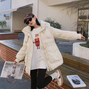 90绒2022冬季新款抽绳连帽羽绒服166-9990P320K488米色图片