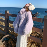 2025冬季新款紫色温柔风皮毛一体加厚羊羔毛外套166-2708P195K308，女装短外套，茜茜公主
