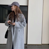赫本风灰色双面羊绒大衣女秋冬2024新款高级感宽松中长款毛呢外套，女装毛呢外套，茜茜公主