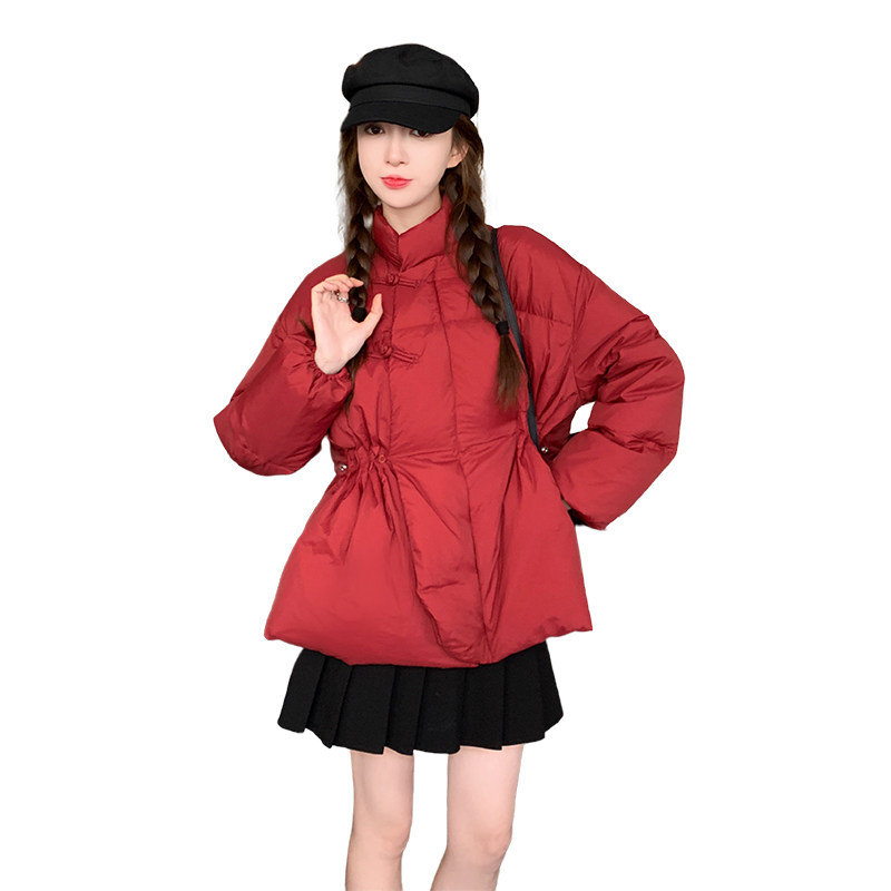 新中式国风盘扣红色短款羽绒服女冬2024年新款高级感超好看厚外套,女装羽绒服,茜茜公主