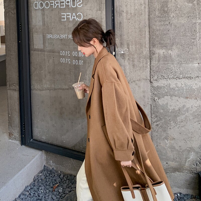 2022冬季新款现货80毛金棕色西装领双面呢166-9908P290K438图片