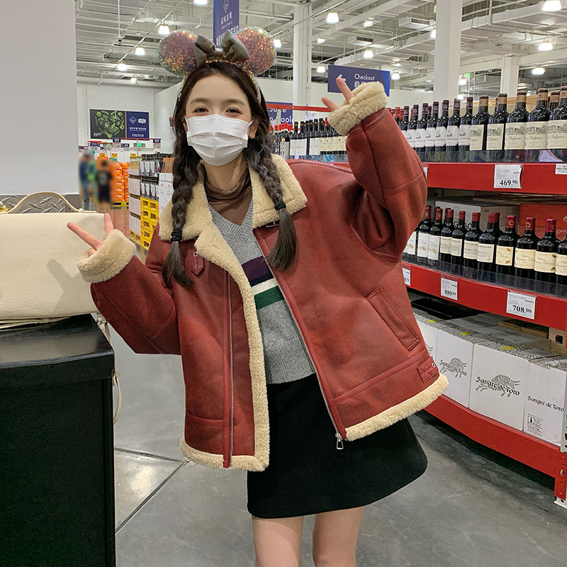 2025冬季新款现货安可拉红皮毛一体羊羔毛外套166-7736P185K278,女装短外套,茜茜公主