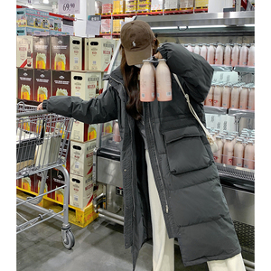 灰色长款工装羽绒服女冬2025新款韩系炸街高级感加厚白鸭绒外套潮图片