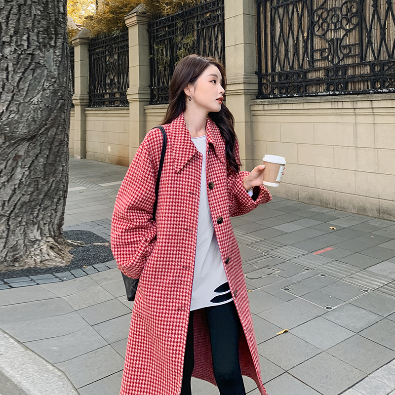 2023冬季新款现货格子双面呢外套166-9961P265K398红，女装毛呢外套，茜茜公主