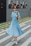 现货2021夏装新款女士纯色韩版抽绳连衣裙166-1026P90控138牛仔，女装连衣裙，茜茜公主