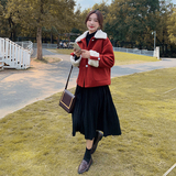 2022冬季新款现货圣诞红加厚羊羔毛领呢外套166-9966P165K268，女装毛呢外套，茜茜公主