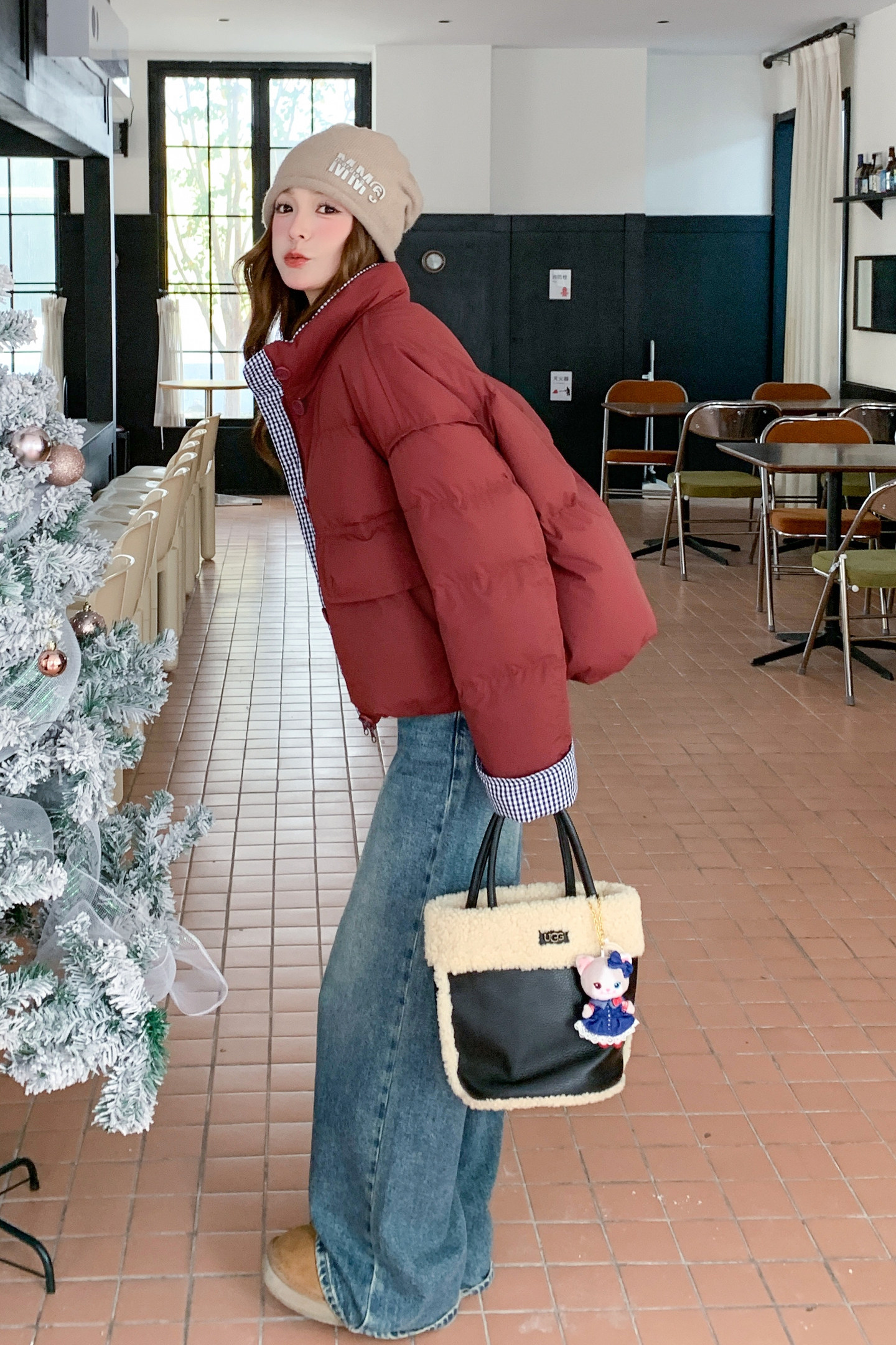 2025冬新现货新年红格子拼韩系小个子50绒羽绒服166-2707P215K318,女装羽绒服,茜茜公主