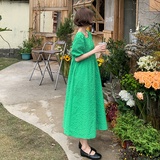 2022新款现货文艺泡泡袖连衣裙温柔绿色长裙166-8216P105K158，女装连衣裙，茜茜公主