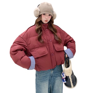 2025冬新现货新年红格子拼韩系小个子50绒羽绒服166-2707P215K318图片