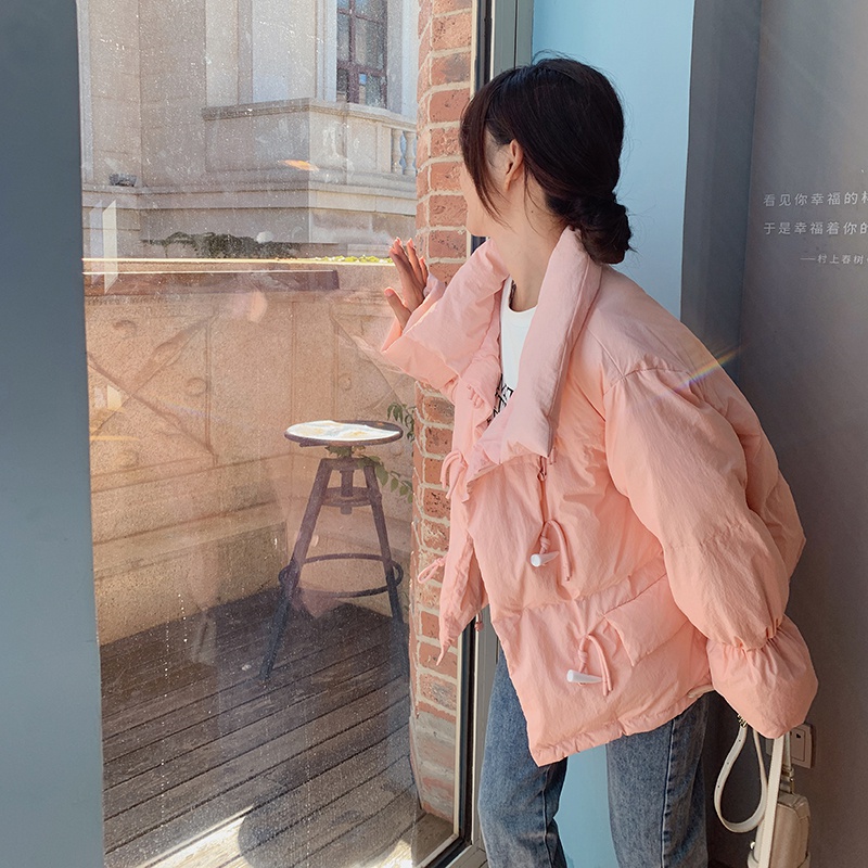 2022冬季新款现货韩版减龄牛角扣羽绒服166-9916P220K358粉色，女装羽绒服，茜茜公主