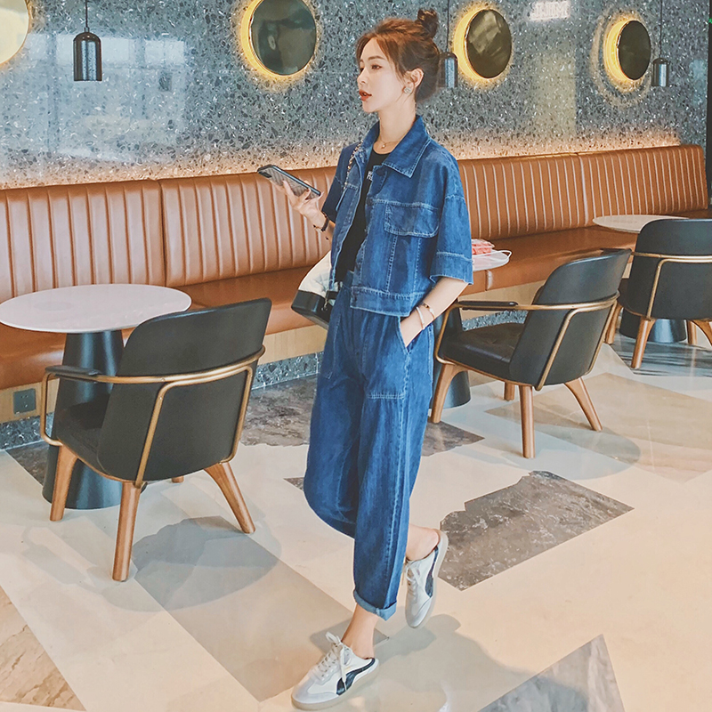 现货！2021新款收腰显瘦牛仔套装166-8885P115K178深蓝，女装牛仔裤，茜茜公主