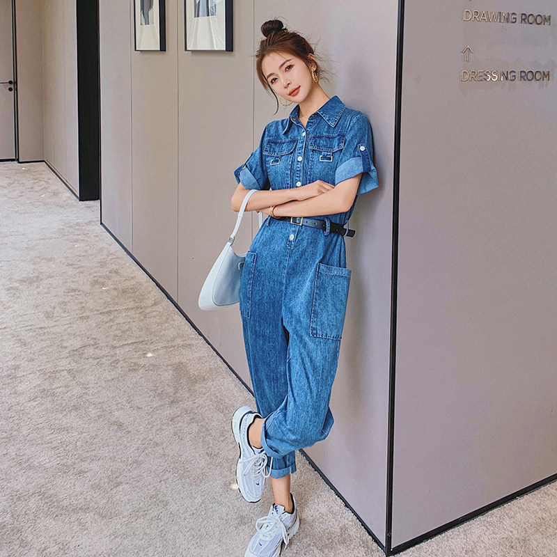 现货！2021新款深蓝牛仔宽松韩版显瘦连体裤166-8890，女装牛仔裤，茜茜公主