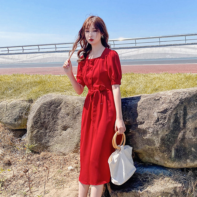 【现货】2021夏装新款韩版连衣裙166-1010P70米色,女装连衣裙,茜茜公主