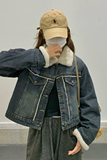 羊羔毛牛仔外套女2025冬季新款韩版设计感小个子加绒加厚短款棉衣，女装棉衣/棉服，茜茜公主