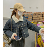 羊羔毛牛仔外套女2025冬季新款韩版设计感小个子加绒加厚短款棉衣，女装棉衣/棉服，茜茜公主