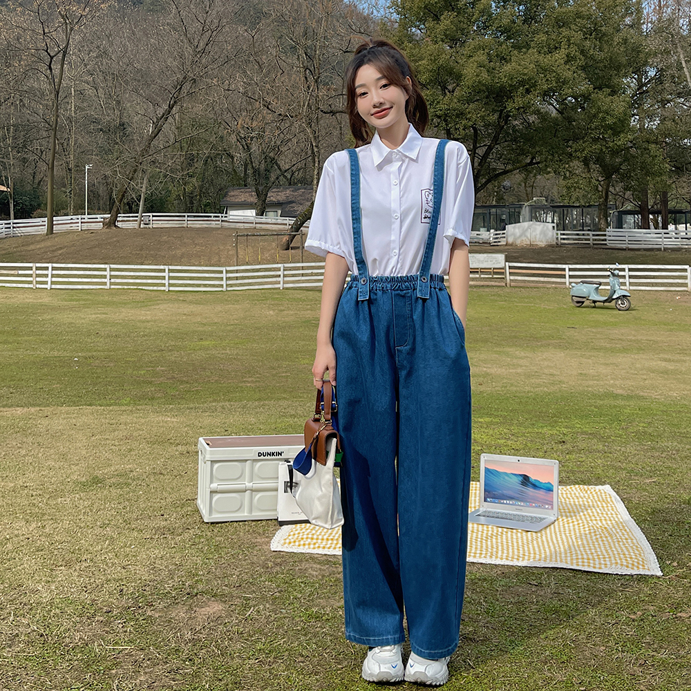 2022新款现货小众港风休闲牛仔背带裤166-8207P95K148，女装牛仔裤，茜茜公主