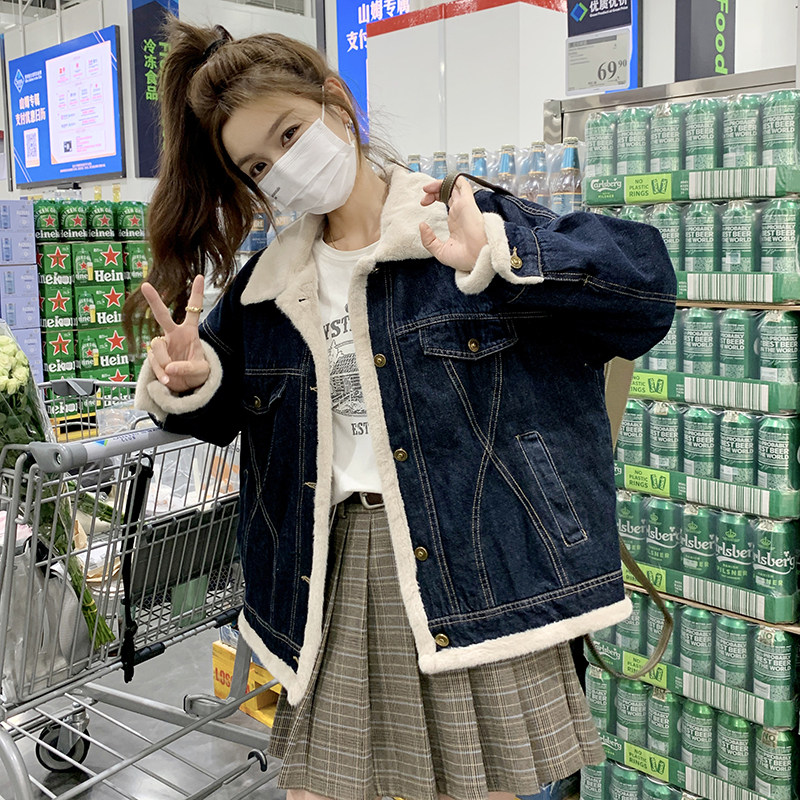 2024冬季新款现货牛仔外套厚兔毛保暖短外套166-6602P195K298,女装短外套,茜茜公主